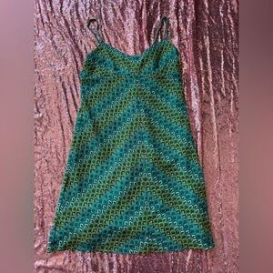 LOFT Green and Blue Patterned Dress